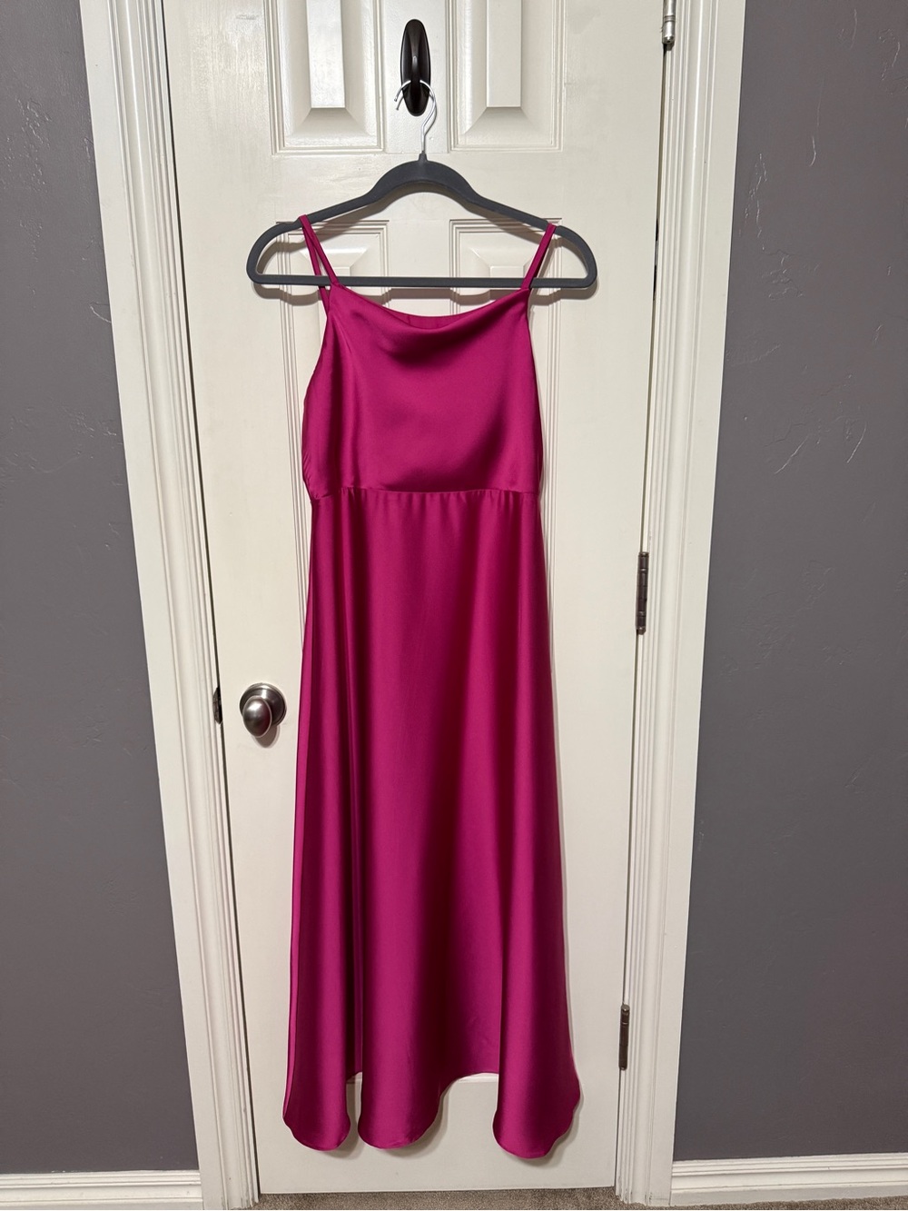 Azazie Fuchsia Pink Satin Spaghetti-Strap Dress